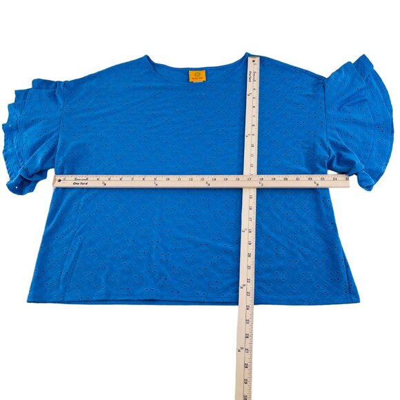 Ruby Rd. Women's Blue Eyelet Ruffle Sleeve Top Large Short Sleeves - Picture 2 of 4